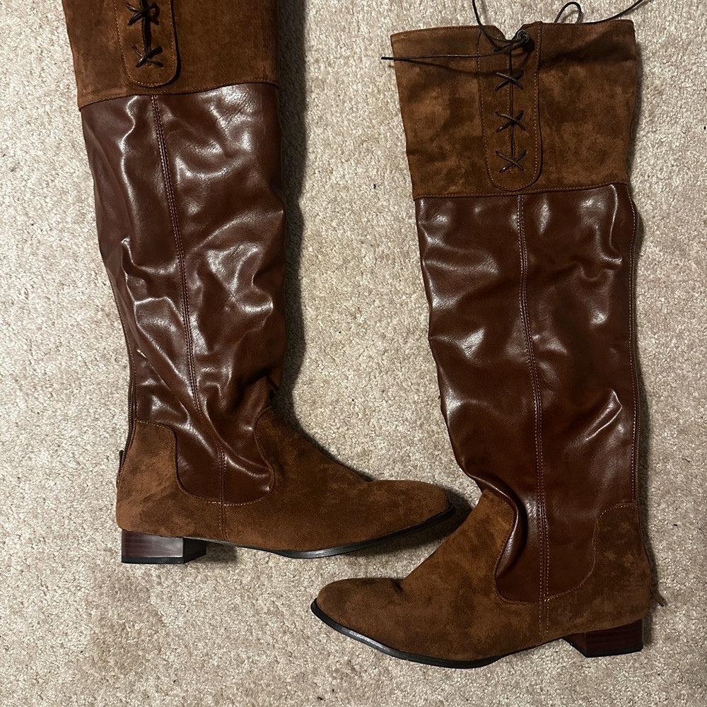 Brown Knee-High Boots with top lacing